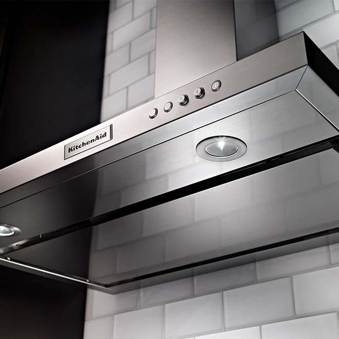 Hotte Murale KitchenAid, Style Cheminée, Ventilateur à 3 Vitesses, 400 CFM, 30 Po, Acier Inoxydable 4 Hotte Murale KitchenAid, Style Cheminée, Ventilateur à 3 Vitesses, 400 CFM, 30 Po, Acier Inoxydable – Image 2