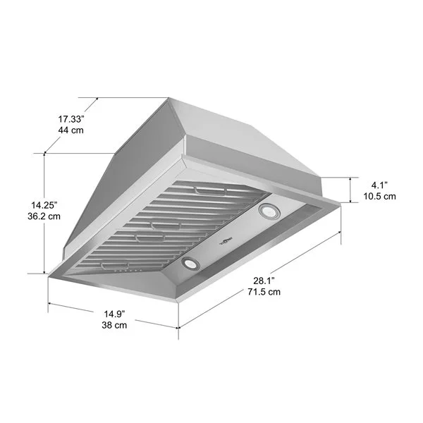 Hotte De Cuisine Encastrable Ancona Chef, 28", 600 PCM, Inox 7 Hotte De Cuisine Encastrable Ancona Chef, 28", 600 PCM, Inox – Image 5