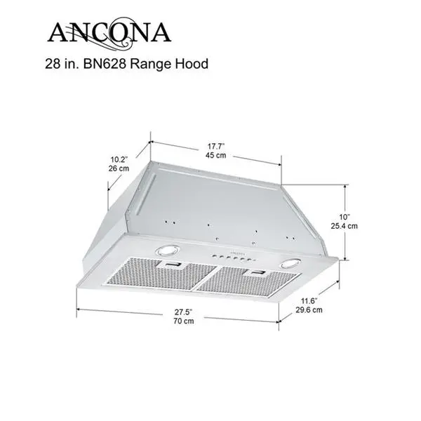 Hotte Encastrée Ancona BN628 Avec Mode Veilleuse 28" 620 PCM 5 Hotte Encastrée Ancona BN628 Avec Mode Veilleuse 28" 620 PCM – Image 3