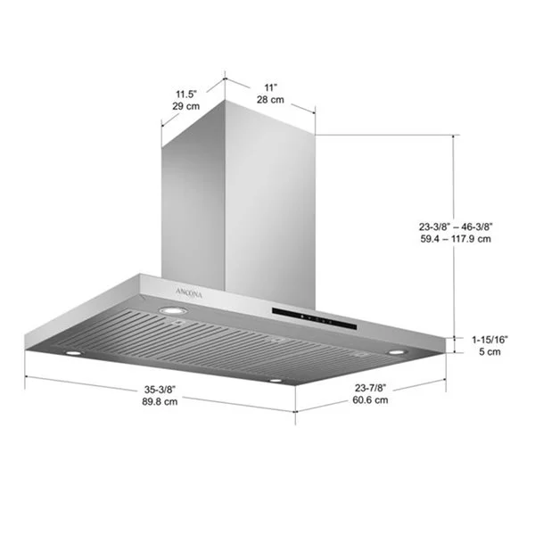 Hotte îlot Convertible Ancona Elite IRE636, 36 Po, Inox 6 Hotte îlot Convertible Ancona Elite IRE636, 36 Po, Inox – Image 4