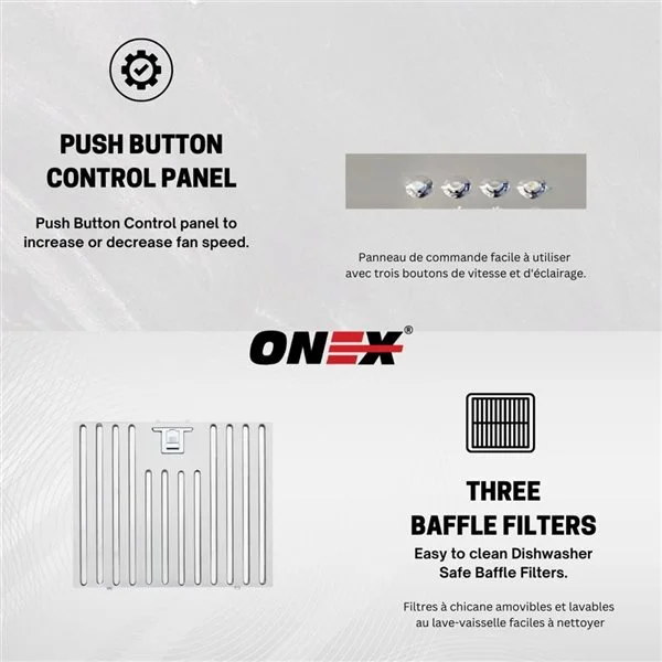 Hotte Murale De 30 po En Acier Inoxydable à 700 pi³/min Onex 6 Hotte Murale De 30 po En Acier Inoxydable à 700 pi³/min Onex – Image 4