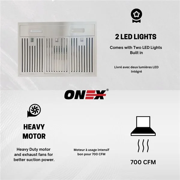 Hotte Murale De 30 po En Acier Inoxydable à 700 pi³/min Onex 7 Hotte Murale De 30 po En Acier Inoxydable à 700 pi³/min Onex – Image 5